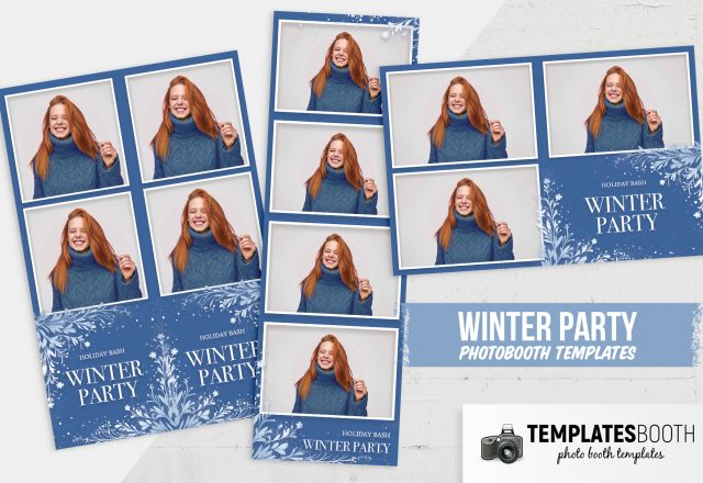 Winter Party Photobooth Vorlagen mit Porträts einer lachenden Frau. Winter Party Photobooth Vorlagen mit Porträts einer lachenden Frau.