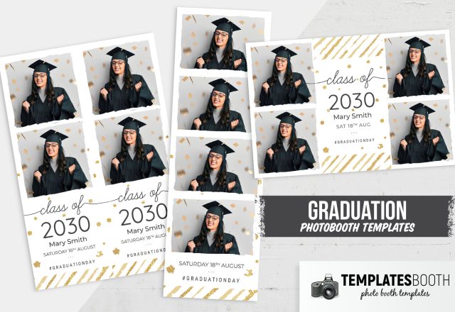 Absolventin auf Photostreifen, 'class of 2030', 'Mary Smith', GRADUATION PHOTOBOOTH TEMPLATES. Absolventin auf Photostreifen, 'class of 2030', 'Mary Smith', GRADUATION PHOTOBOOTH TEMPLATES.